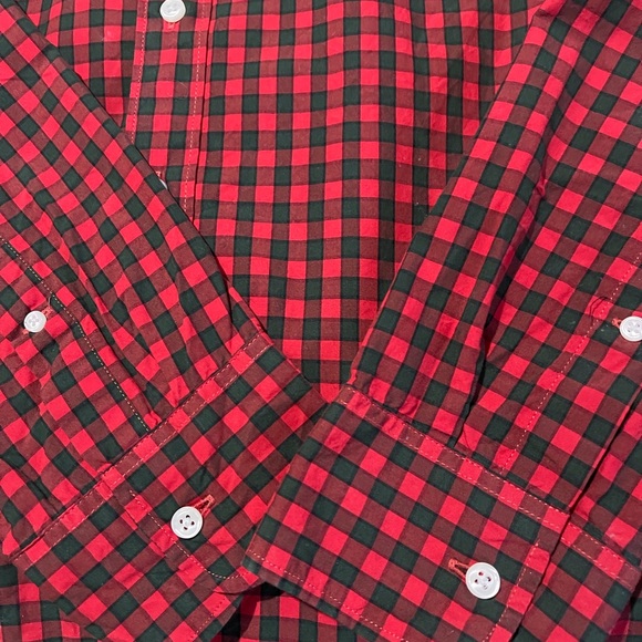 🎄🎅J. Crew Men's Large Slim Red Green Check Button Down Shirt Classic Cotton - Picture 1 of 7